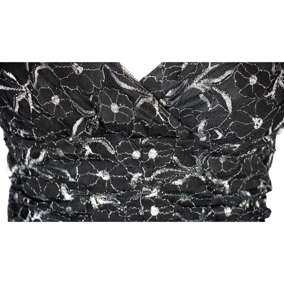 Y2K iz Byer California Tank Top Size Medium Black Metallic Silver Lace Ruched NO - Picture 5 of 11